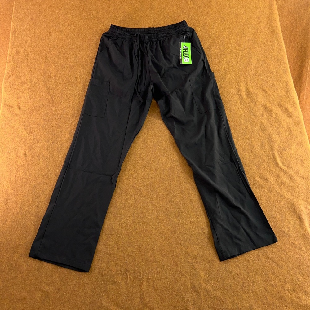 4Flex Unisex Medium Black 4-Way Stretch Cargo Scrub Pants NWT
